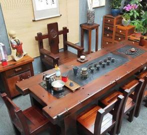图 老船木茶桌实木茶几船木家具客厅现代茶台餐桌沙发办公桌博古架 广州家具 家纺